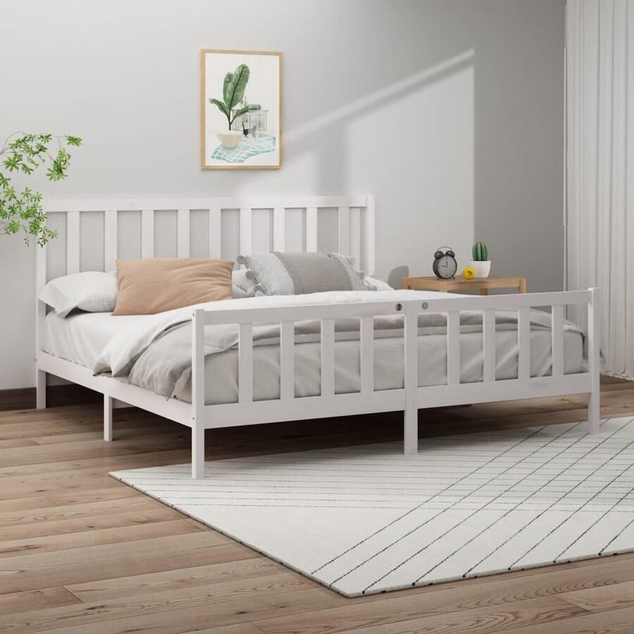 VidaXL Bedframe Massief Grenenhout Wit 180x200 cm Houten Bedframe Wit Bedframe 180x200 Massief Grenenhout Modern Bedframe King Size Bedframe