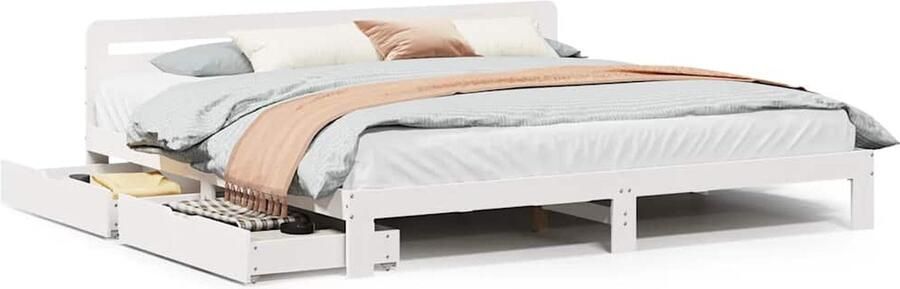 VidaXL Bedframe Massief Grenenhout Wit 180x200 cm