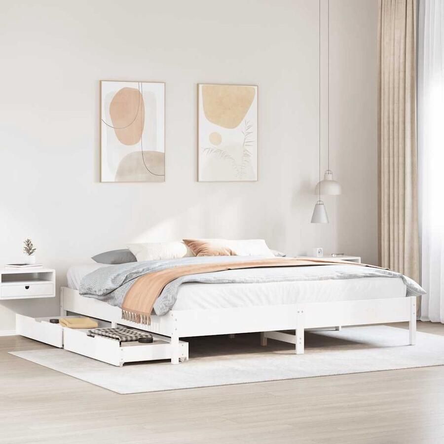 VidaXL Bedframe Massief Grenenhout Wit 180x200 cm