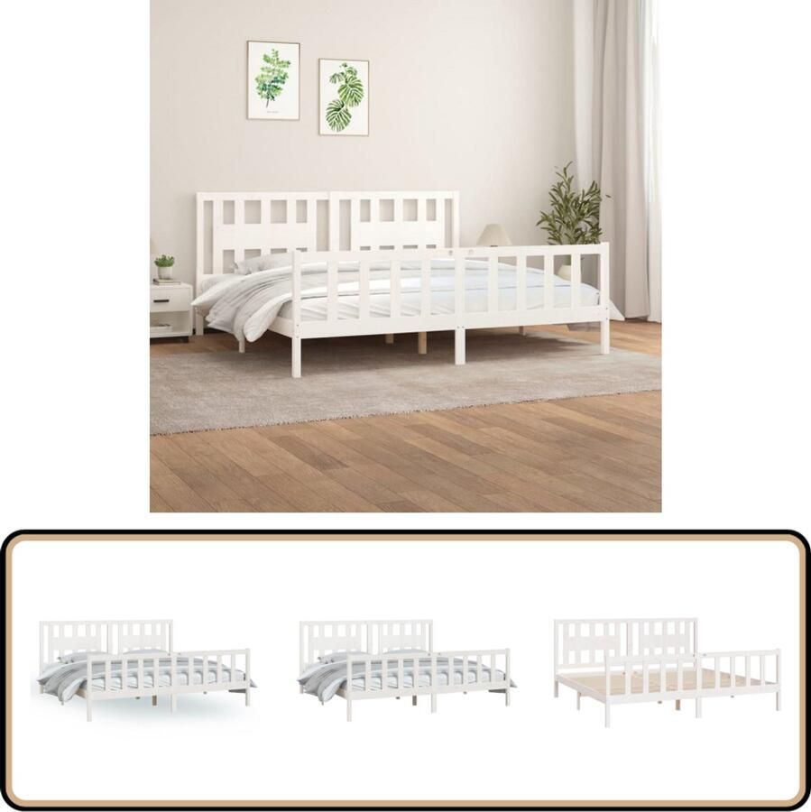 VidaXL Bedframe Massief Grenenhout Wit 180x200 cm Klassieke Bed Houten Bed Bedframe Massief Grenenhout Wit Bed