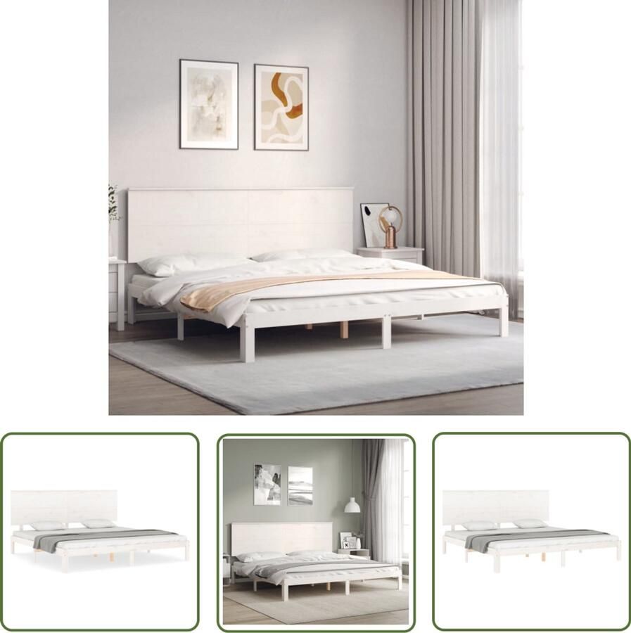 VidaXL Bedframe Massief Grenenhout Wit 180x200 cm Massief Houten Bed Frame Wit Bed Frame Tweepersoons Bed Frame Met Hoofdbord Grenenhout Bed Frame