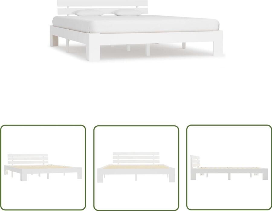 VidaXL Bedframe Massief Grenenhout Wit 180x200 cm Massief Houten Bedframe Wit Bedframe Grenen Hout Bed 180x200 Tweepersoons Bed Modern Bedframe Design Bedframe