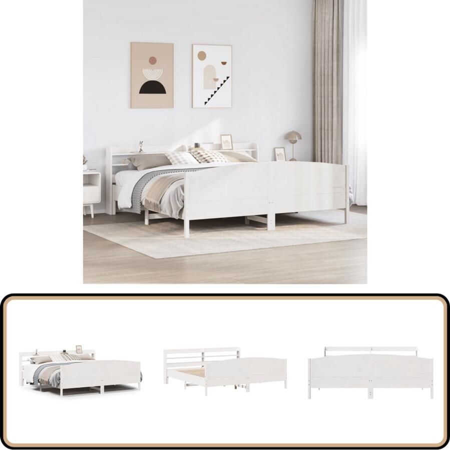 VidaXL Bedframe Massief Grenenhout Wit 180x200 cm Slaapcomfort Houten Bed Bedframe Opbergmogelijkheden Grenenhouten Bed