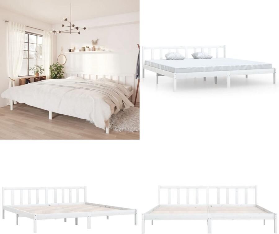 VidaXL Bedframe massief grenenhout wit 200x200 cm Bedframe Bed Frame Bed Frames