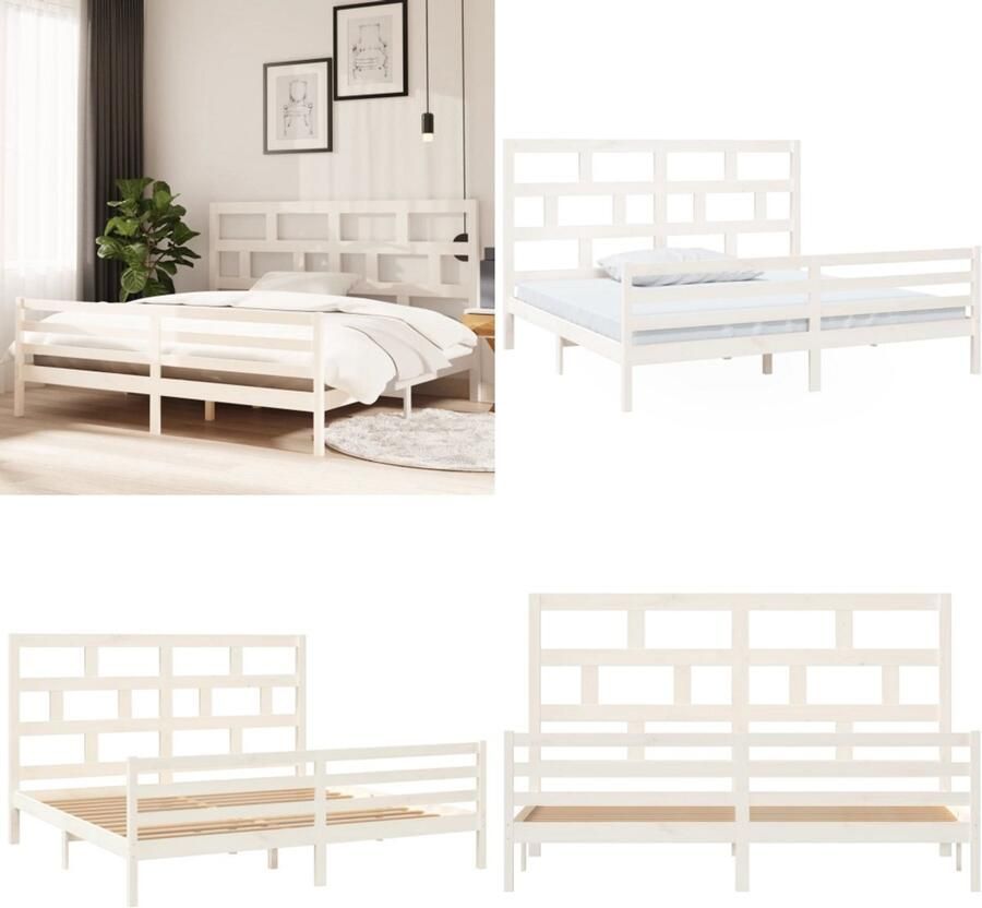 VidaXL Bedframe massief grenenhout wit 200x200 cm Bedframe Bedframes Bed Bedbodem