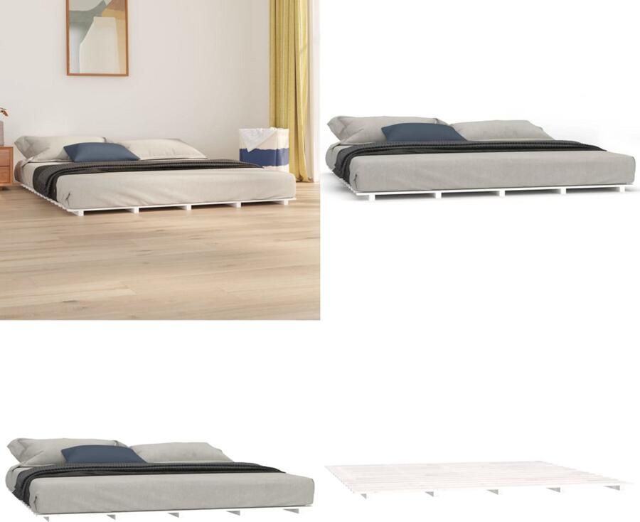 VidaXL Bedframe massief grenenhout wit 200x200 cm Bedframe Bedframes Bed Bedbodem