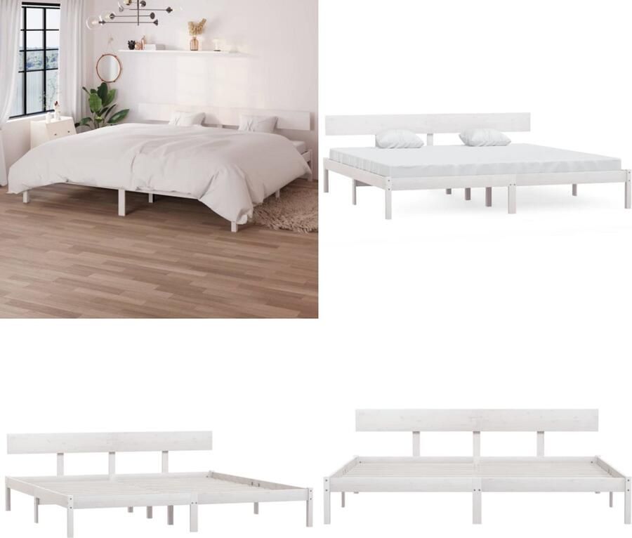 VidaXL Bedframe massief grenenhout wit 200x200 cm Bedframe Bedframes Bed Bedbodem