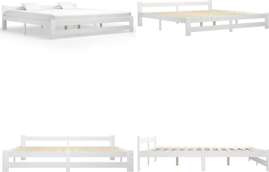 VidaXL Bedframe massief grenenhout wit 200x200 cm Bedframe Bedframes Bed Frame Bed Frames
