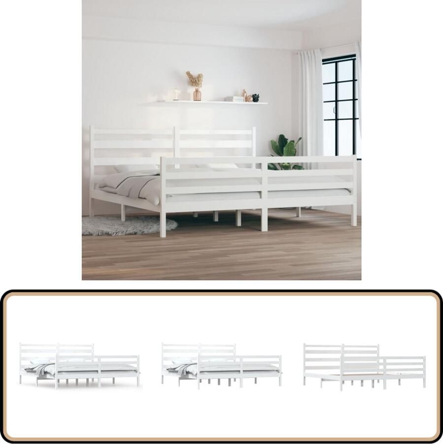 VidaXL Bedframe Massief Grenenhout Wit 200x200 cm Houten Bed Frame Klassiek Bed Frame 200x200 Massief Grenenhout Bed Frame Wit