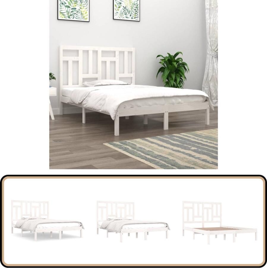 VidaXL Bedframe Massief Grenenhout Wit 200x200 cm Houten Bedframe Grenenhout Bedframe Modern Bedframe Wit Bedframe King Size Bedframe Tweepersoons Bedframe