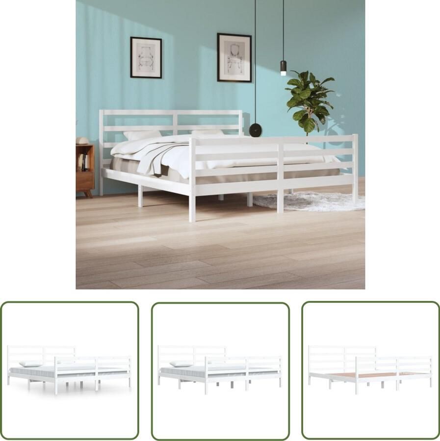 VidaXL Bedframe Massief Grenenhout Wit 200x200 cm Houten Bedframe Massief Grenenhout Bedframe Wit King Size Bed Tweepersoonsbed Stapelbare Boxspring Hoofdbord