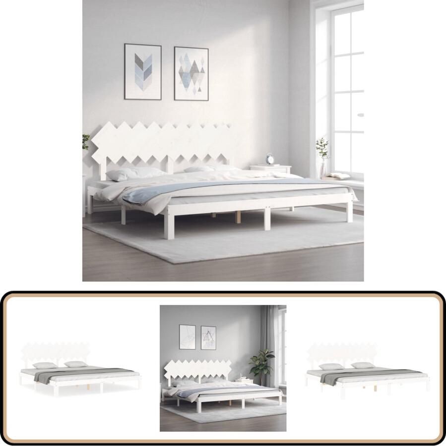 VidaXL Bedframe Massief Grenenhout Wit 200x200 cm Massief Grenen Bed Frame Tweepersoons Bed Witte Bed Hoofdboard Bed Latex Matras