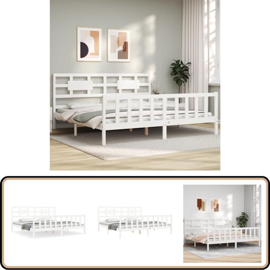 VidaXL Bedframe Massief Grenenhout Wit 200x200 cm Massief Grenenhouten Bed Frame Wit Bed Frame Tweepersoons Bed Houten Bed Met Hoofdbord