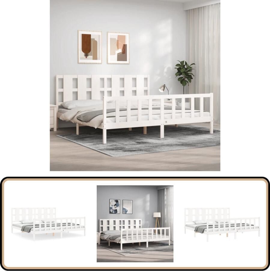 VidaXL Bedframe Massief Grenenhout Wit 200x200 cm Massief Hout Bed Grenenhout Bed Tweepersoons Bed Witte Bed Frame Slaapcomfort
