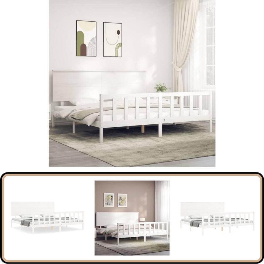 VidaXL Bedframe Massief Grenenhout Wit 200x200 cm Massief Hout Bed Grenenhout Bed Tweepersoons Bed Witte Bed Frame