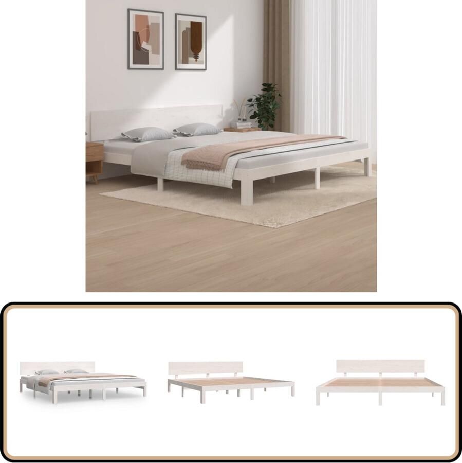 VidaXL Bedframe Massief Grenenhout Wit 200x200 cm Modern Bed Frame Houten Bed Grenenhout Bed Tweepersoons Bed Witte Bed