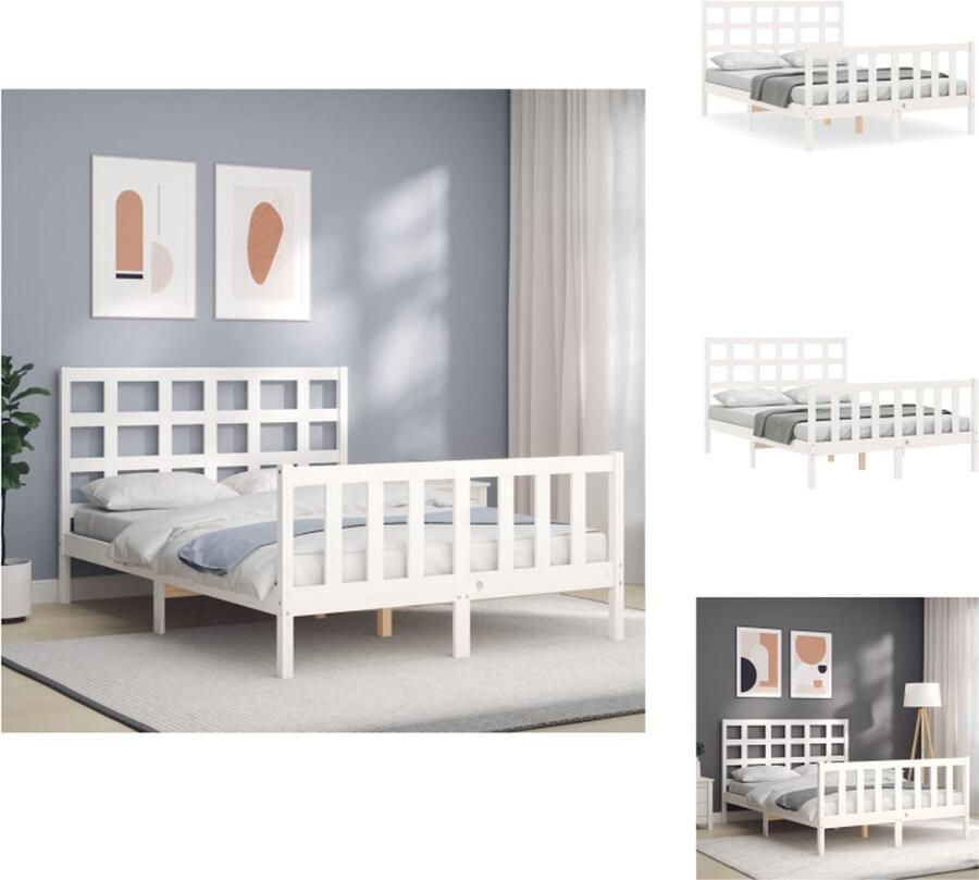 VidaXL Bedframe Grenenhout Wit 205.5 x 145.5 x 100 cm Met Functioneel hoofd- en voeteneinde Montage vereist Bed - Foto 5