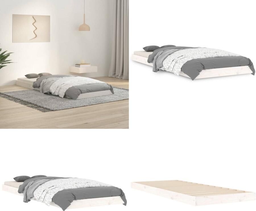 VidaXL Bedframe massief grenenhout wit 75x190 cm Small Single Bedframe Bedframes Eenpersoonsbed Bed