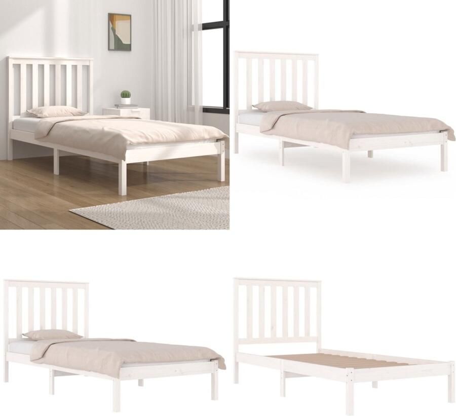 VidaXL Bedframe massief grenenhout wit 75x190 cm Bedframe Bedframes Eenpersoonsbed Bed