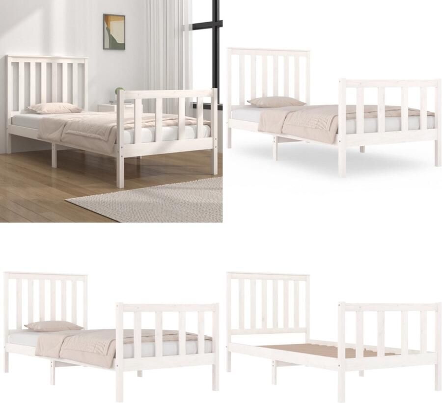 VidaXL Bedframe massief grenenhout wit 75x190 cm Bedframe Bedframes Eenpersoonsbed Bed