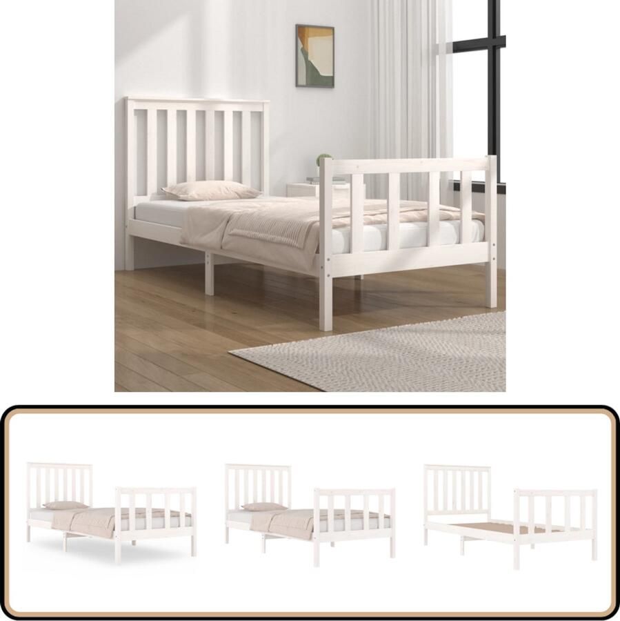 VidaXL Bedframe massief grenenhout wit 75x190 cm Houten Bedframe Massief Grenenhout Enkel Bed Klein Tweepersoonsbed Witte Bedbank