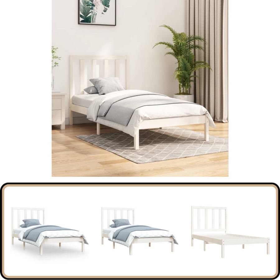 VidaXL Bedframe Massief Grenenhout Wit 75x190 cm Houten Bedframe Massief Hout Bed Enkel Bed Witte Bed Timeles Bed