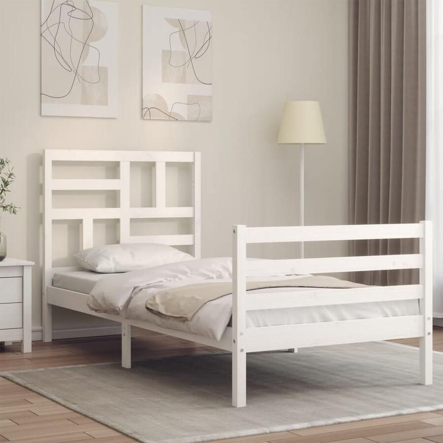 VidaXL Bedframe Massief Grenenhout Wit 75x190 cm