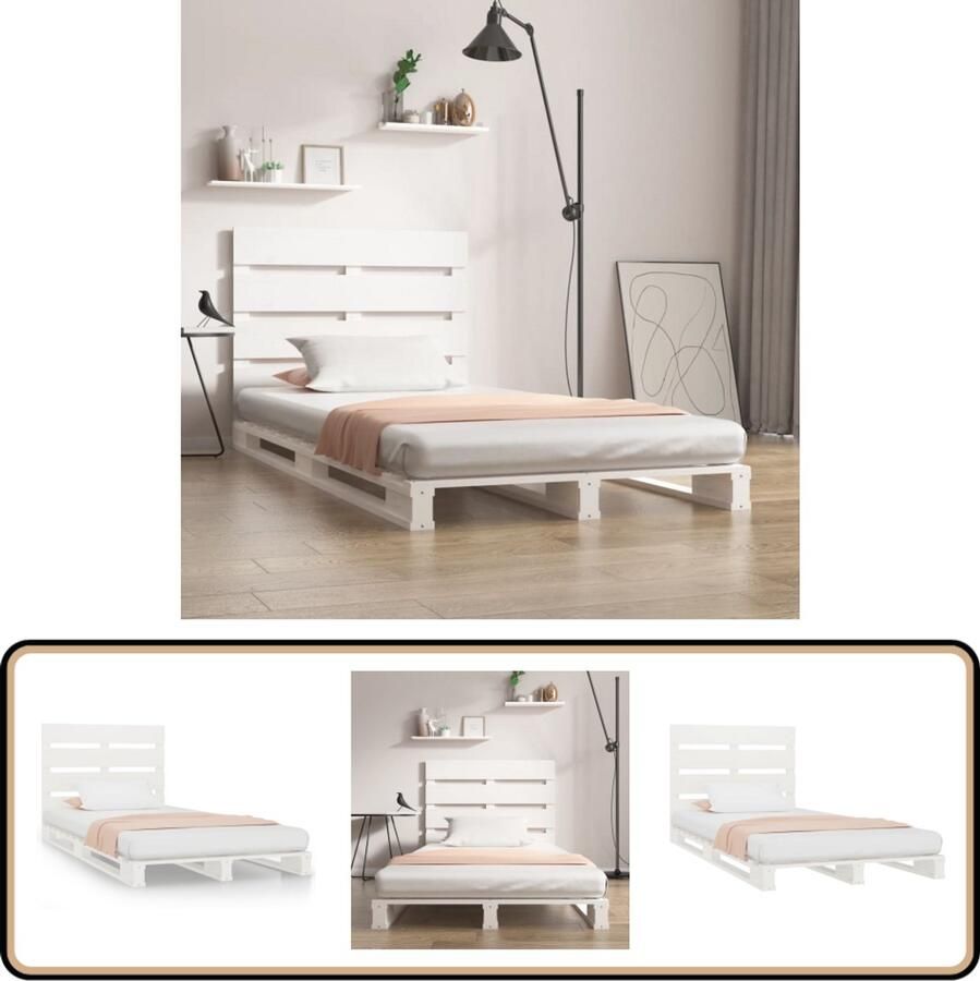 VidaXL Bedframe Massief Grenenhout Wit 75x190 cm Klassieke Bedden Houten Bed Grenenhouten Bed Wit Bed Eenpersoonsbed Klein Tweepersoonsbed