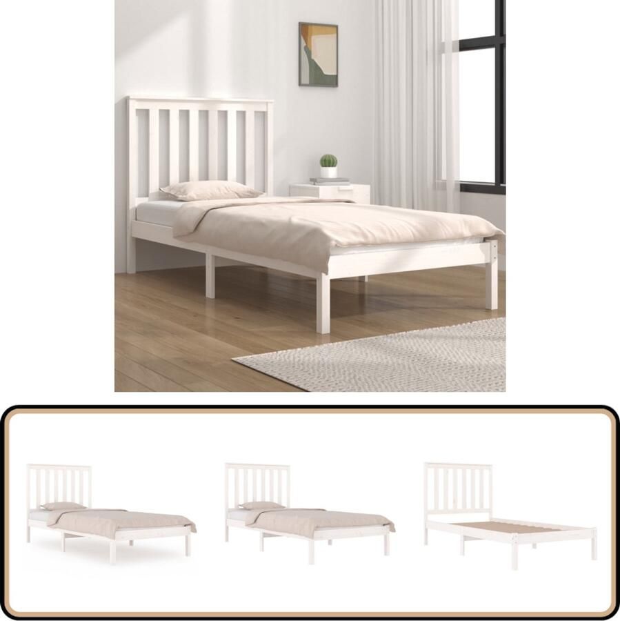 VidaXL Bedframe Massief Grenenhout Wit 75x190 cm Klassieke Bedframe Houten Bedframe Grenenhout Bedframe Wit Bedframe Enkel Bed Klein Tweepersoonsbed Stapelbare Bedden