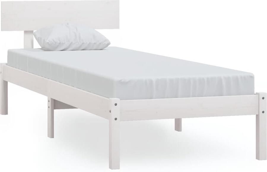 VidaXL Bedframe Massief Grenenhout Wit 75x190 cm Massief Houten Bed Frame Enkel Bed Wit Bed Frame Houten Bed Frame Kopen Tweepersoons Bed Frame Kinderbed Frame - Foto 2