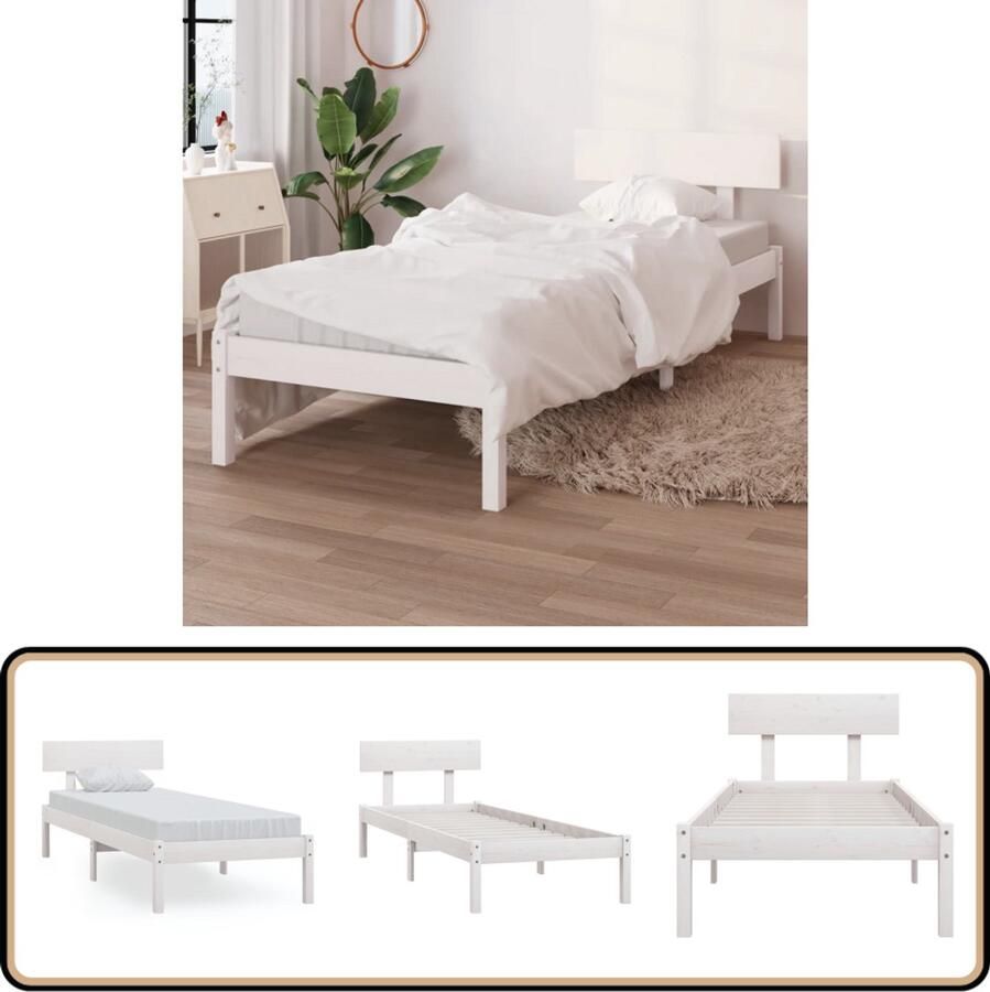 VidaXL Bedframe Massief Grenenhout Wit 75x190 cm Massief Houten Bed Frame Enkel Bed Wit Bed Frame Houten Bed Frame Kopen Tweepersoons Bed Frame Kinderbed Frame