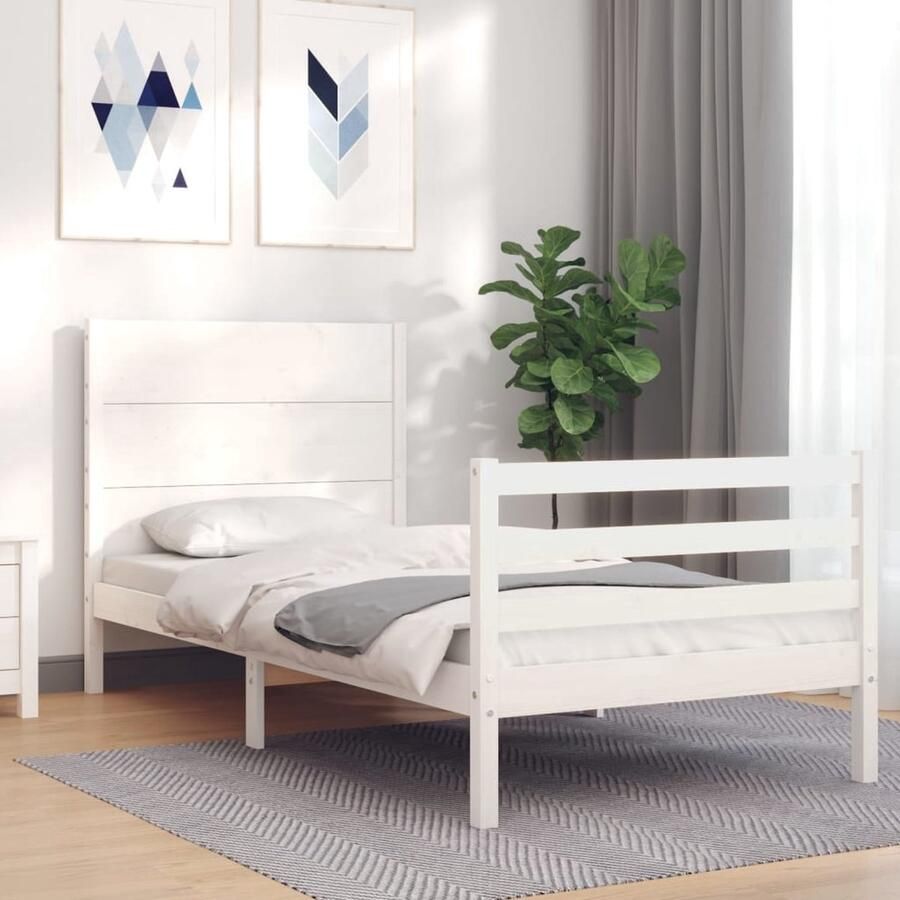 VidaXL Bedframe Massief Grenenhout Wit 75x190 cm Massief Houten Bed Frame Grenenhouten Bed Wit Bed Tweepersoons Bed Boxspring Bed