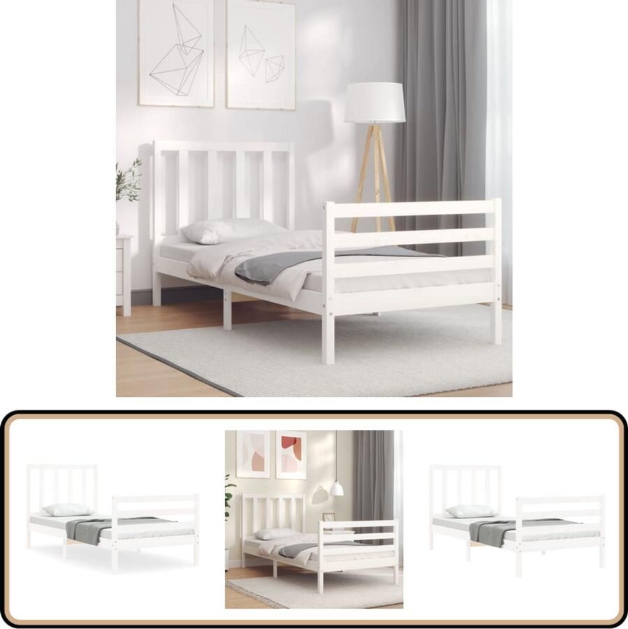 VidaXL Bedframe Massief Grenenhout Wit 75x190 cm Massief Houten Bed Frame Wit Bed Frame Tweepersoons Bed Frame Bed Frame Met Hoofdbord Grenenhout Bed Frame