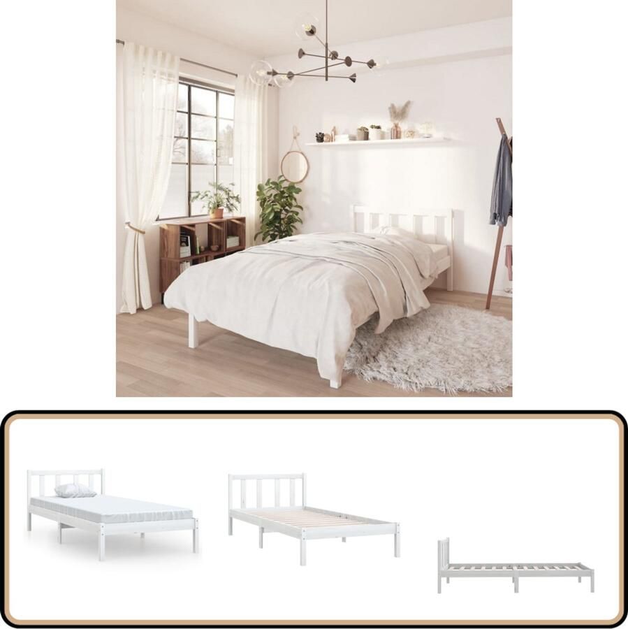 VidaXL Bedframe Massief Grenenhout Wit 75x190 cm Modern Bed Frame Grenenhout Bedframe Witte Bedframe Eenpersoons Bed Stapelbaar Bed Solide Bedframe Budget Friendly Bed Slaapcomfort Design Bed