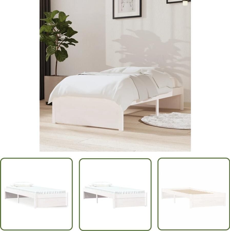 VidaXL Bedframe Massief Grenenhout Wit 75x190cm Houten Bedframe Enkel Bed Klein Bed Wit Bed Massief Grenenhout Stapelbaar Bed Modern Bed Minimalistisch Bed