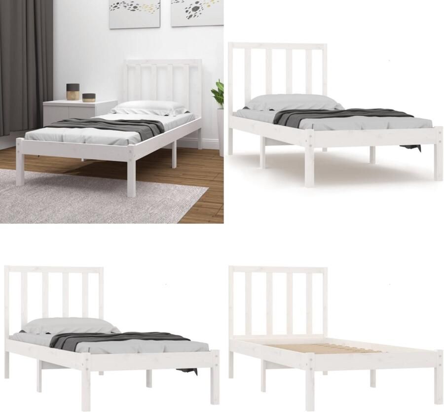 VidaXL Bedframe massief grenenhout wit 90x190 cm Bedframe Bedframes Bed Bedbodem