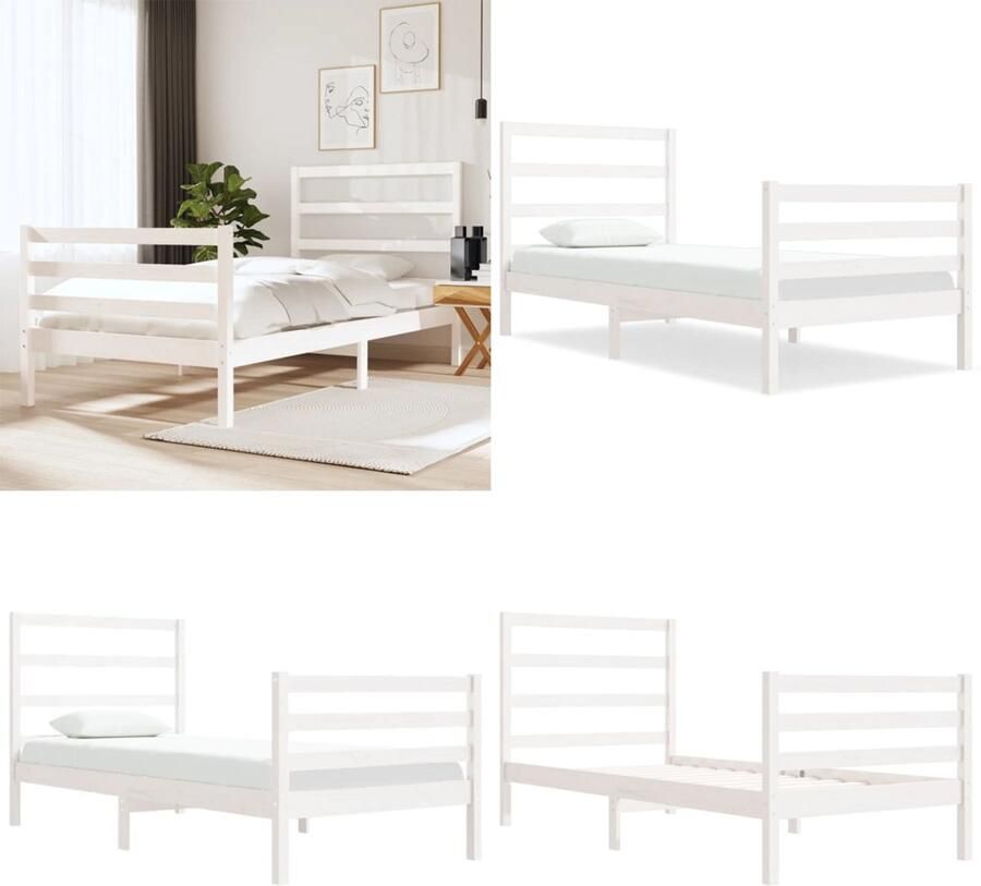 VidaXL Bedframe massief grenenhout wit 90x190 cm Bedframe Bedframes Bed Bedbodem - Foto 2