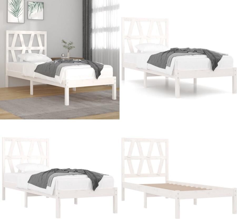 VidaXL Bedframe massief grenenhout wit 90x190 cm Bedframe Bedframes Eenpersoonsbed Bed