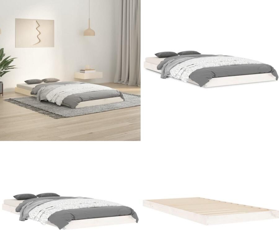VidaXL Bedframe massief grenenhout wit 90x190 cm Bedframe Bedframes Eenpersoonsbed Bed