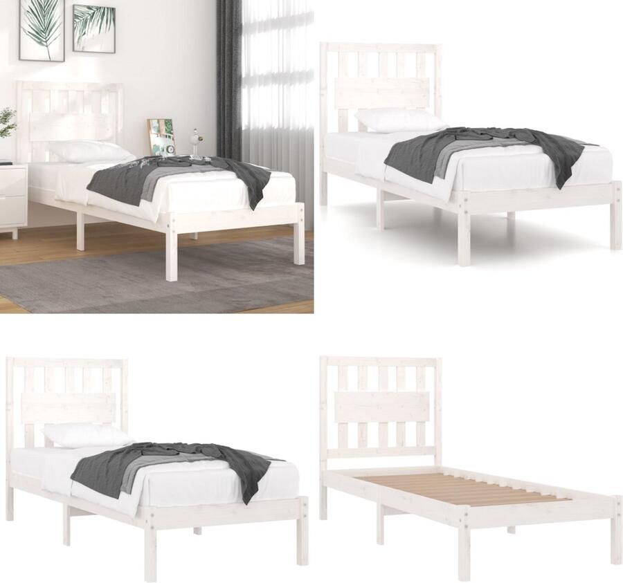 VidaXL Bedframe massief grenenhout wit 90x190 cm Bedframe Bedframes Eenpersoonsbed Bed