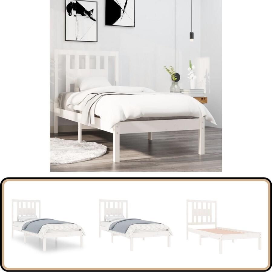 VidaXL Bedframe Massief Grenenhout Wit 90x190 cm Houten Bed Frame Enkel Bed Witte Bed Frame Massief Grenenhout Bed Frame Met Hoofdeinde
