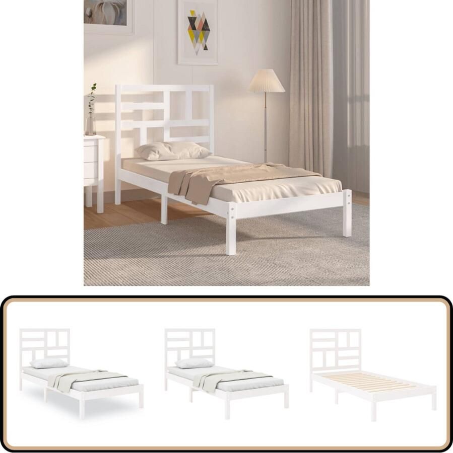 VidaXL Bedframe Massief Grenenhout Wit 90x190 cm Houten Bedframe Enkelbed Modern Design Witte Kleur Massief Grenenhout