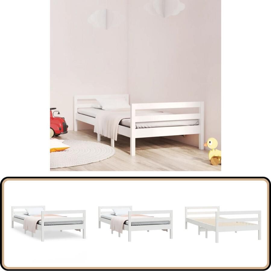 VidaXL Bedframe Massief Grenenhout Wit 90x190 cm Houten Bedframe Enkelbed Wit Bed Grenenhout Bed Minimalistisch Bed Klassiek Bed Zonder Matras