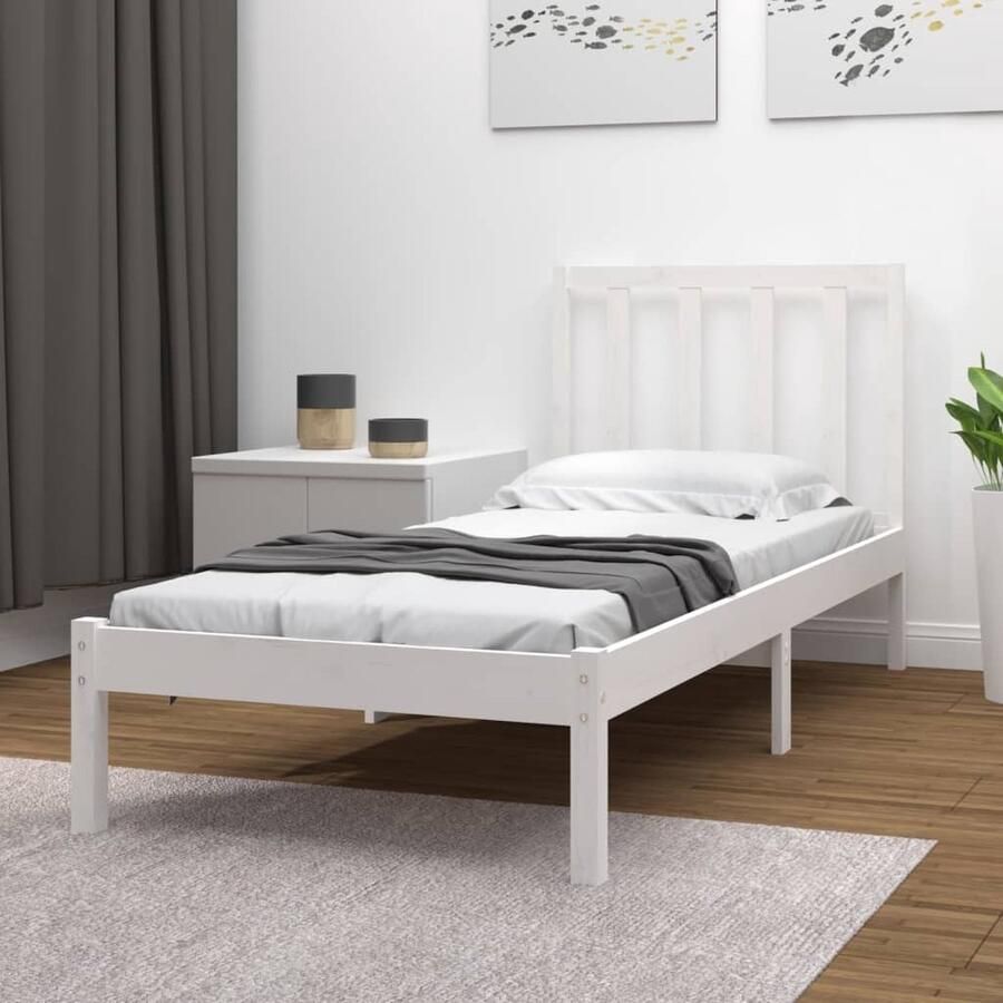 VidaXL Bedframe Massief Grenenhout Wit 90x190 cm Houten Bedframe Massief Grenenhout Enkel Bed Witte Bed Bedframe Wit Bed Kopen Slaapkamers Meubels - Foto 2