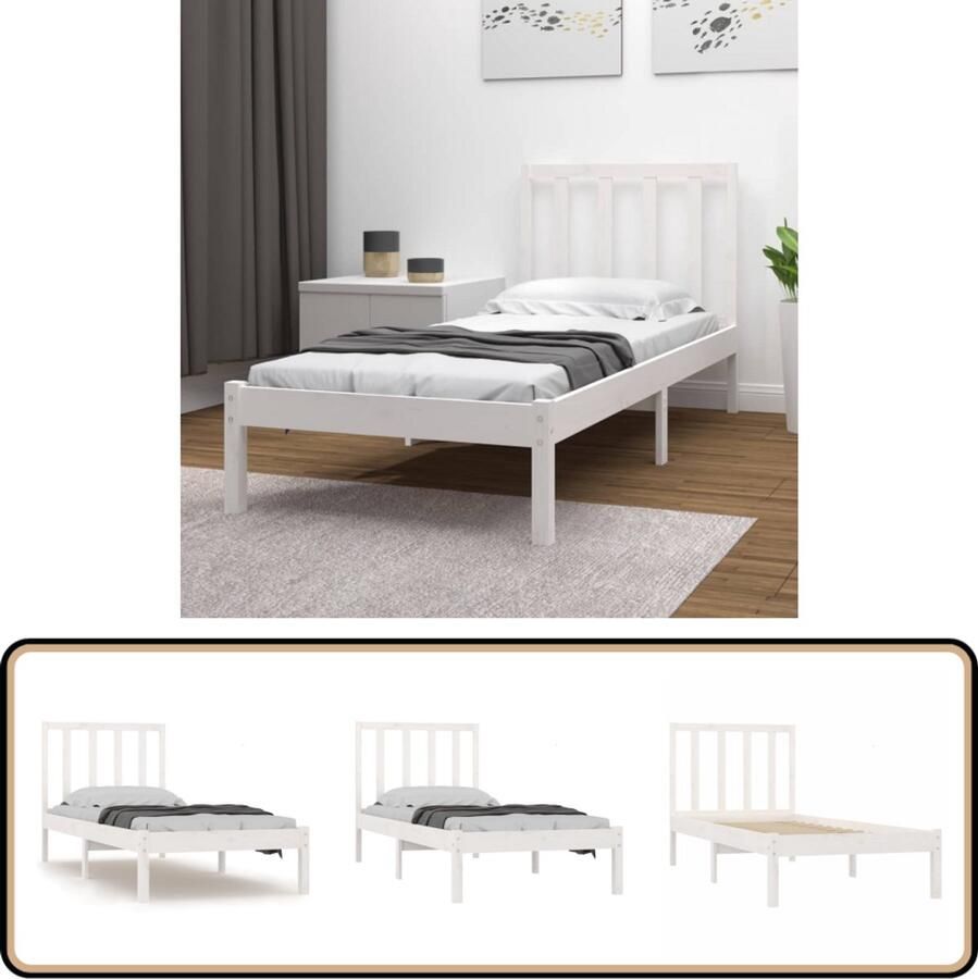 VidaXL Bedframe Massief Grenenhout Wit 90x190 cm Houten Bedframe Massief Grenenhout Enkel Bed Witte Bed Bedframe Wit Bed Kopen Slaapkamers Meubels