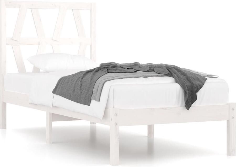 VidaXL Bedframe massief grenenhout wit 90x190 cm Houten Bedframe Wit Enkel Bed Grenenhout Bedframe Massief Hout Bedframe Met Hoofdbord - Foto 2