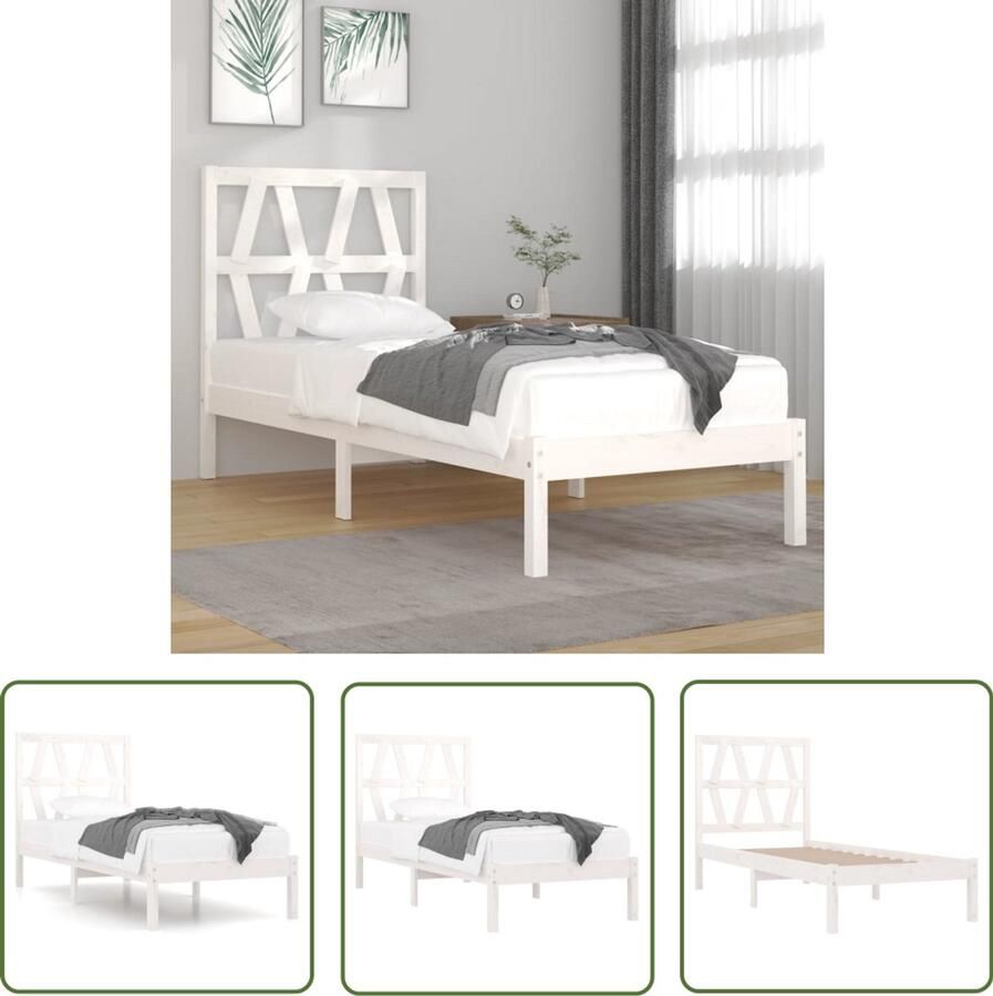 VidaXL Bedframe massief grenenhout wit 90x190 cm Houten Bedframe Wit Enkel Bed Grenenhout Bedframe Massief Hout Bedframe Met Hoofdbord