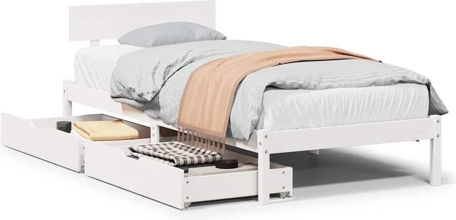 VidaXL Bedframe Massief Grenenhout Wit 75x190 cm