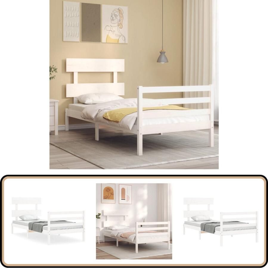 VidaXL Bedframe Massief Grenenhout Wit 90x190 cm Massief Grenenhouten Bed Frame Tweepersoons Bed Witte Bed Houten Bed
