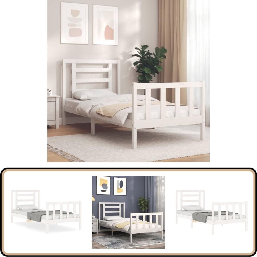 VidaXL Bedframe Massief Grenenhout Wit 90x190 cm Massief Hout Bed Grenenhout Bed Tweepersoons Bed Witte Bed Frame Slaapkamer Meubels